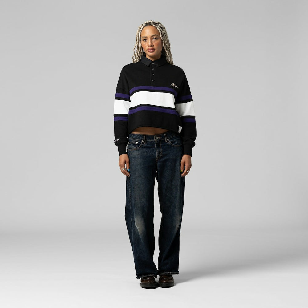 NFL Baltimore Ravens Women's Cropped Long Sleeve Rugby Polo