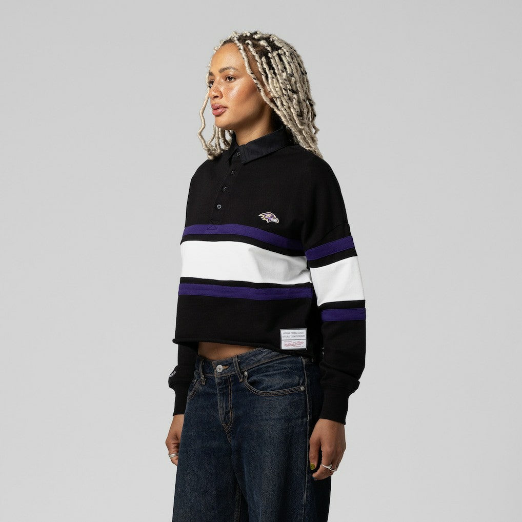 NFL Baltimore Ravens Women's Cropped Long Sleeve Rugby Polo