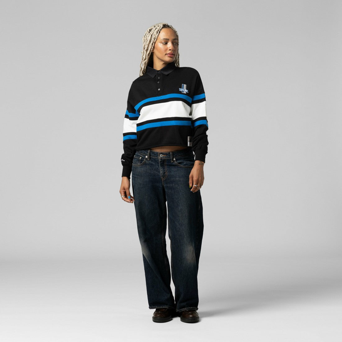 NFL Detroit Lions Women's Cropped Long Sleeve Rugby Polo