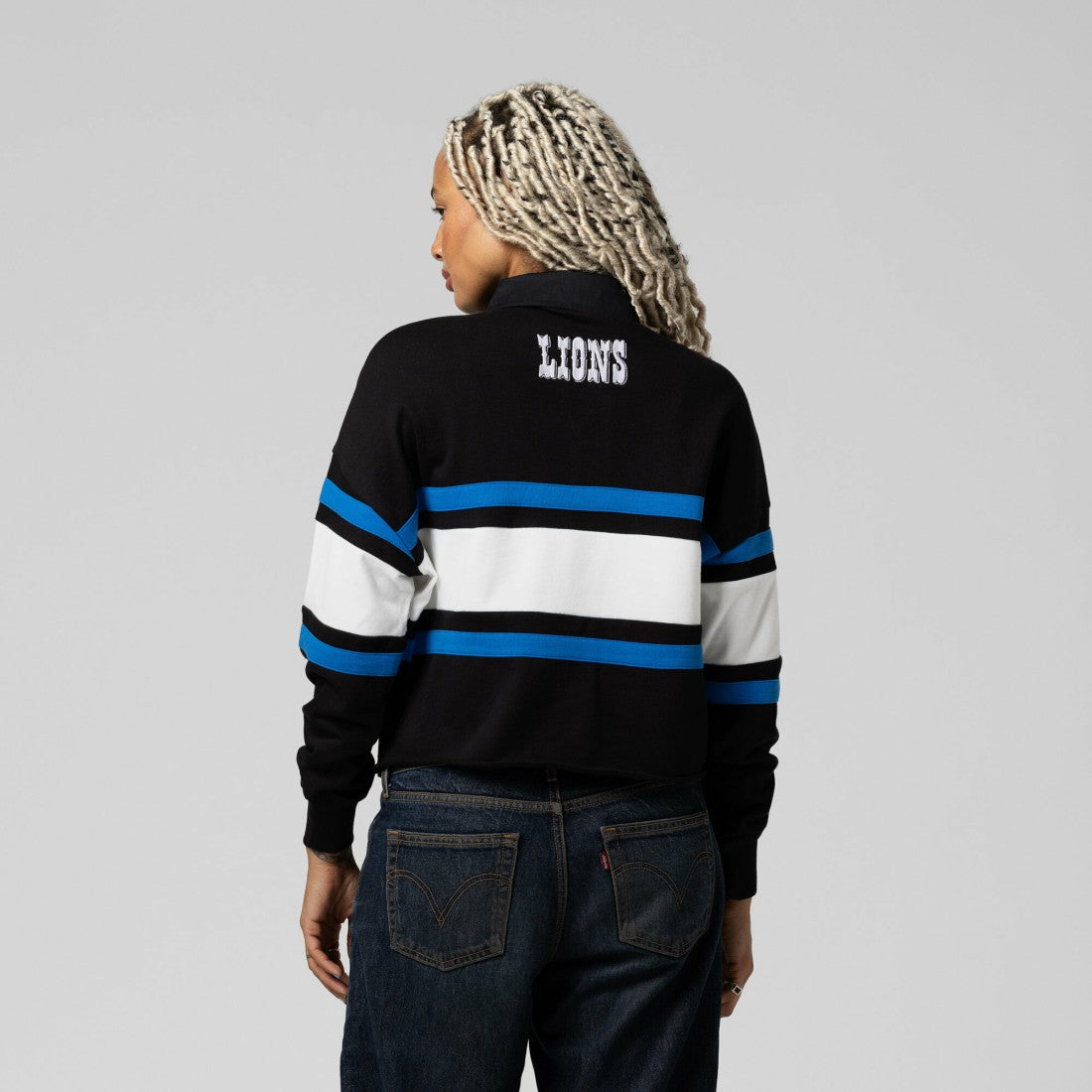 NFL Detroit Lions Women's Cropped Long Sleeve Rugby Polo