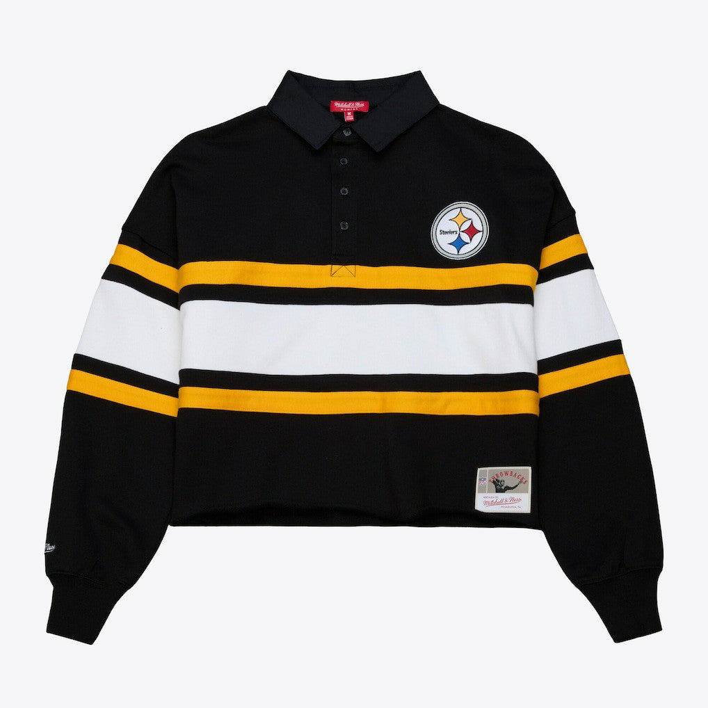 NFL Pittsburgh Steelers Women's Cropped Long Sleeve Rugby Polo