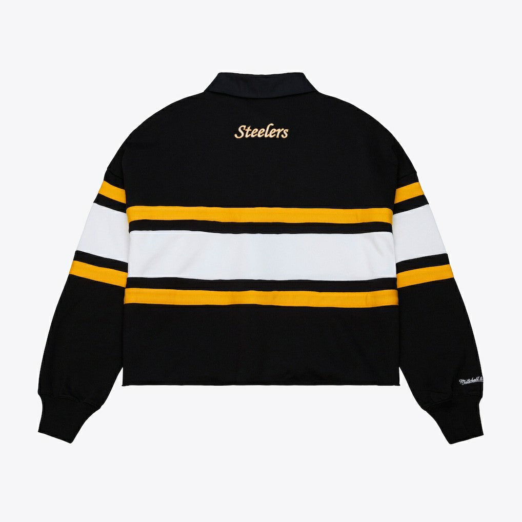 NFL Pittsburgh Steelers Women's Cropped Long Sleeve Rugby Polo