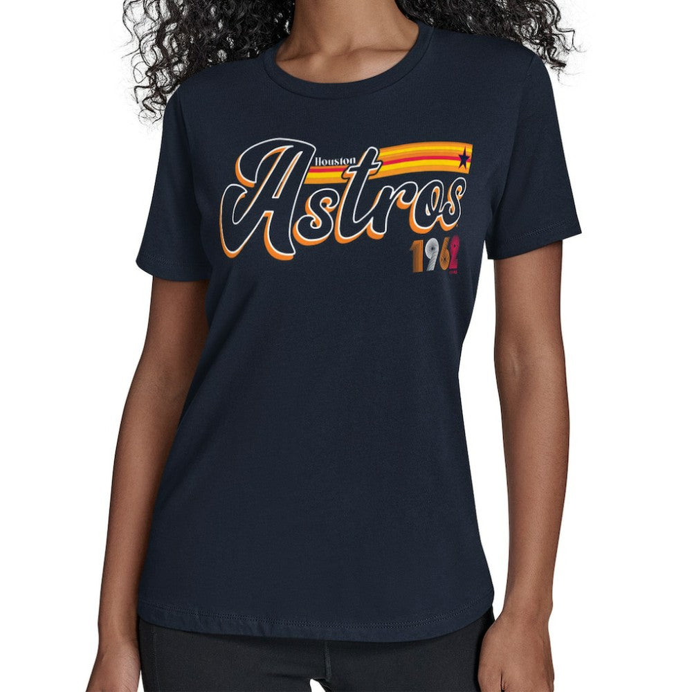 Houston Astros Starter Women's Groovy Script Team Fitted T-Shirt - Navy