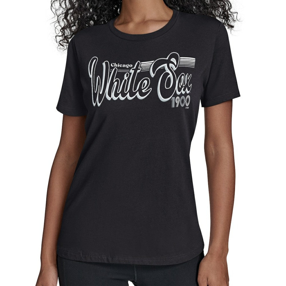 Chicago White Sox Starter Women's Groovy Script Team Fitted T-Shirt - Black