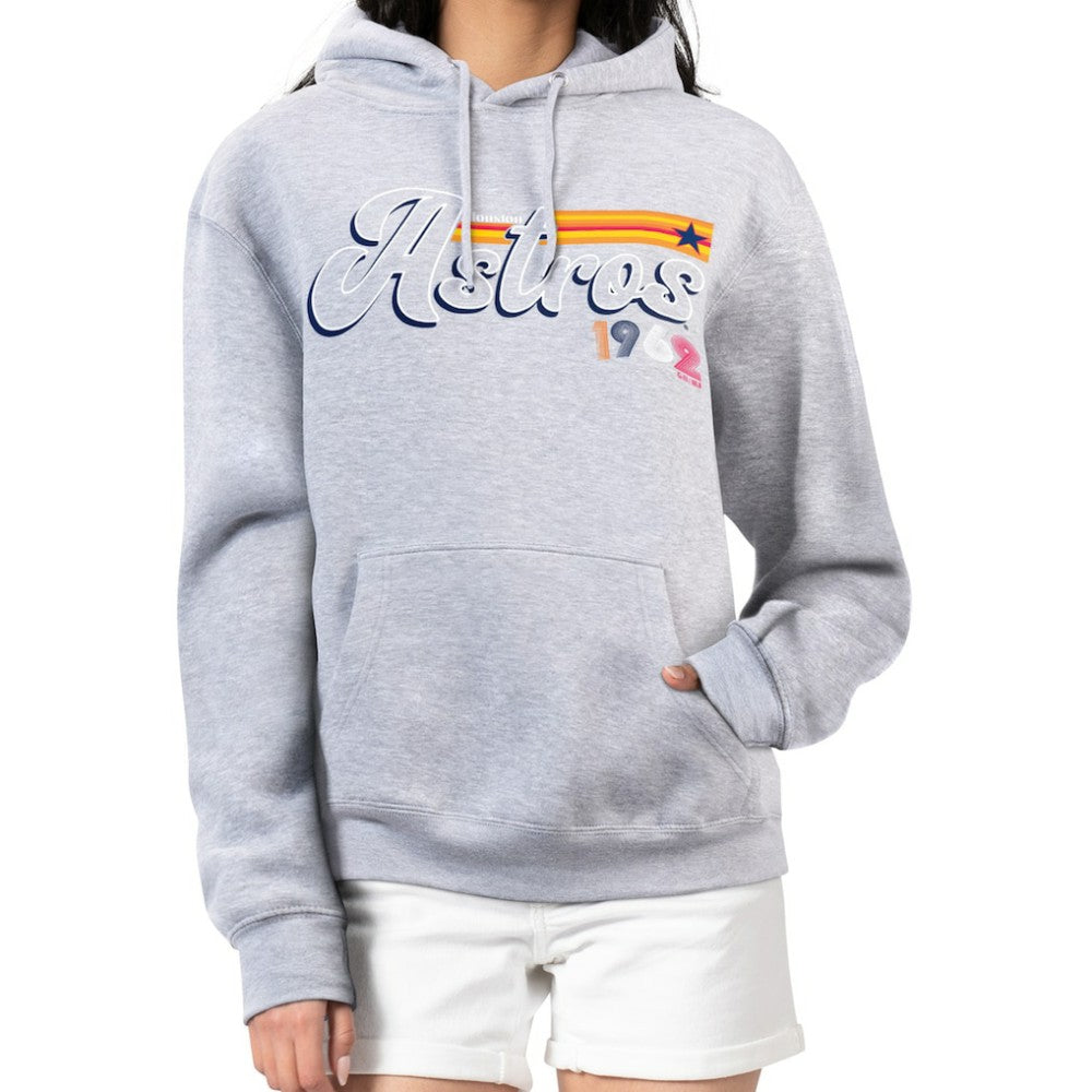Houston Astros Starter Women's Groovy Script Team Fleece Pullover Hoodie - Gray