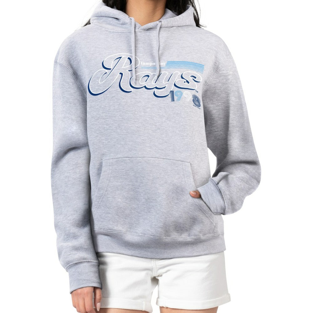 Tampa Bay Rays Starter Women's Groovy Script Team Fleece Pullover Hoodie - Gray