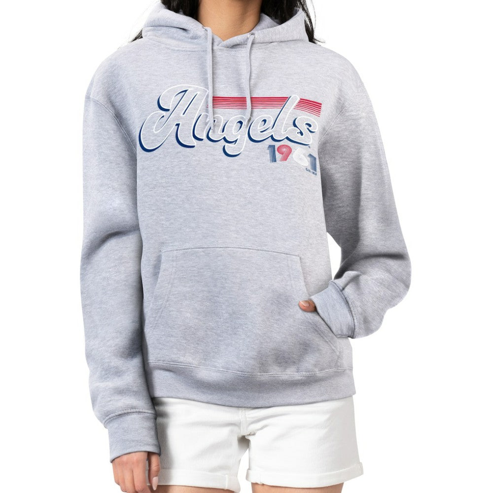 Los Angeles Angels Starter Women's Groovy Script Team Fleece Pullover Hoodie - Gray