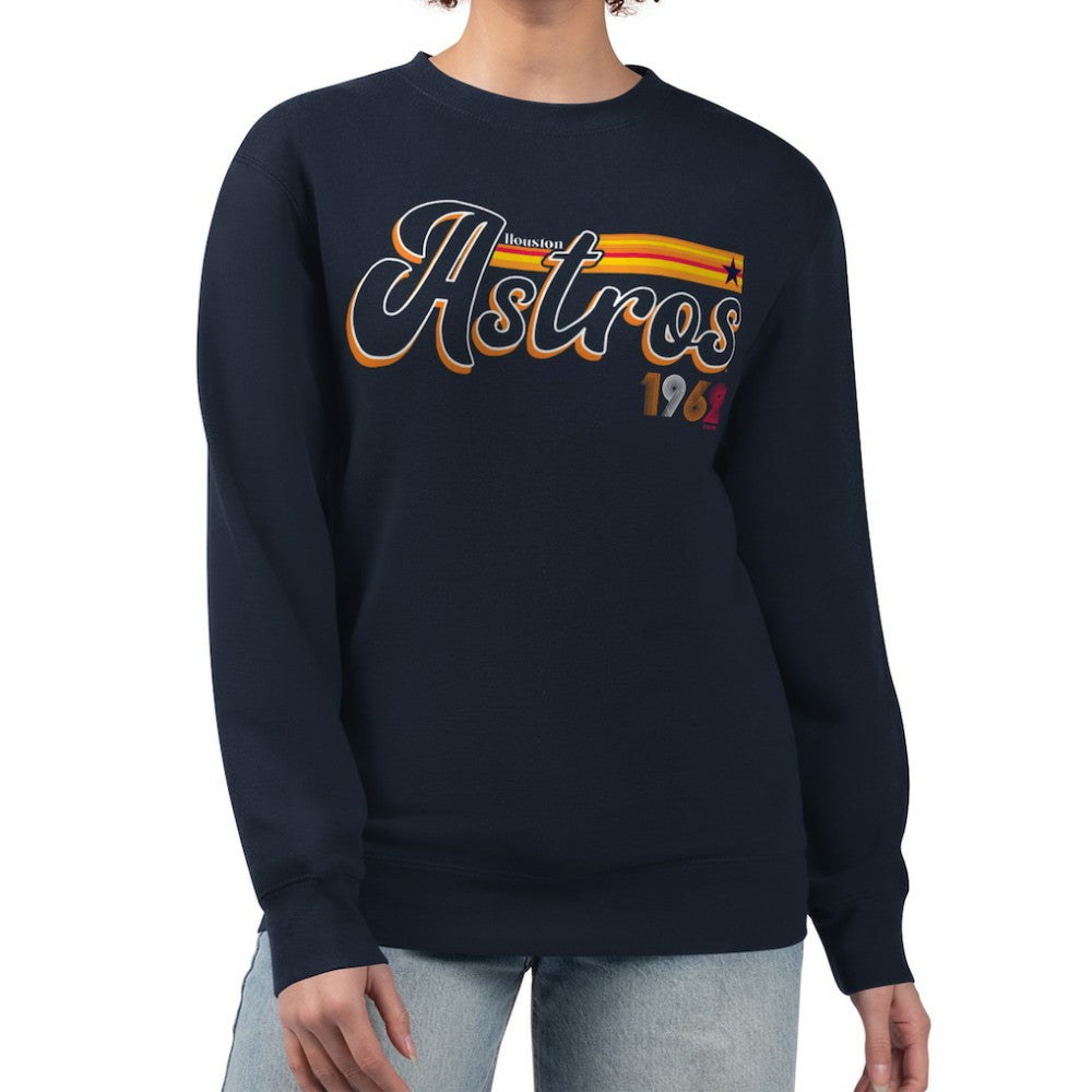 Houston Astros Starter Women's Groovy Script Team Fleece Pullover Sweatshirt - Navy