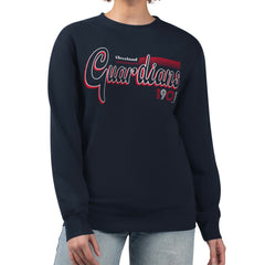 Cleveland Guardians Starter Women's Groovy Script Team Fleece Pullover Sweatshirt - Navy