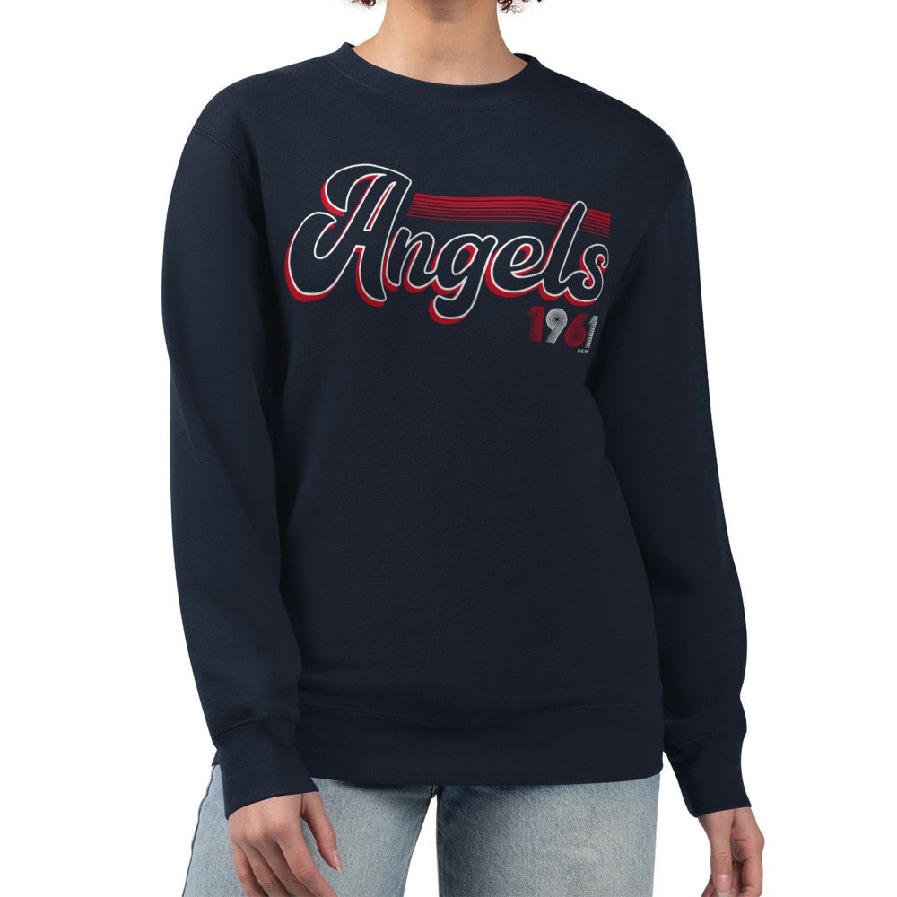 Los Angeles Angels Starter Women's Groovy Script Team Fleece Pullover Sweatshirt - Navy