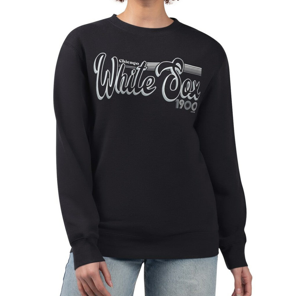 Chicago White Sox Starter Women's Groovy Script Team Fleece Pullover Sweatshirt - Black