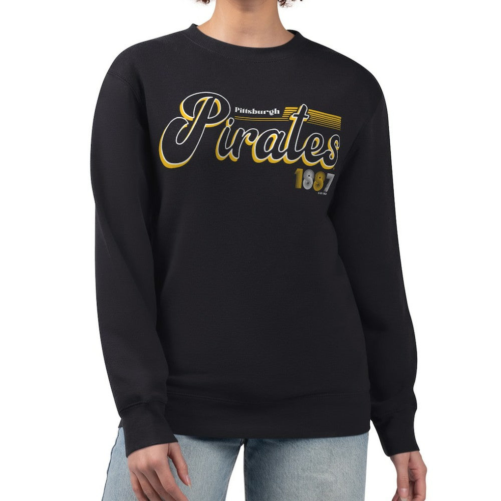 Pittsburgh Pirates Starter Women's Groovy Script Team Fleece Pullover Sweatshirt - Black