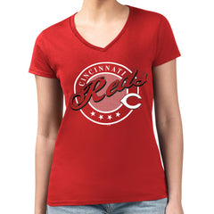 Cincinnati Reds G-III 4Her by Carl Banks Women's Super-Slim Fit Lightweight Pinstripe Circle V-Neck T-Shirt - Red