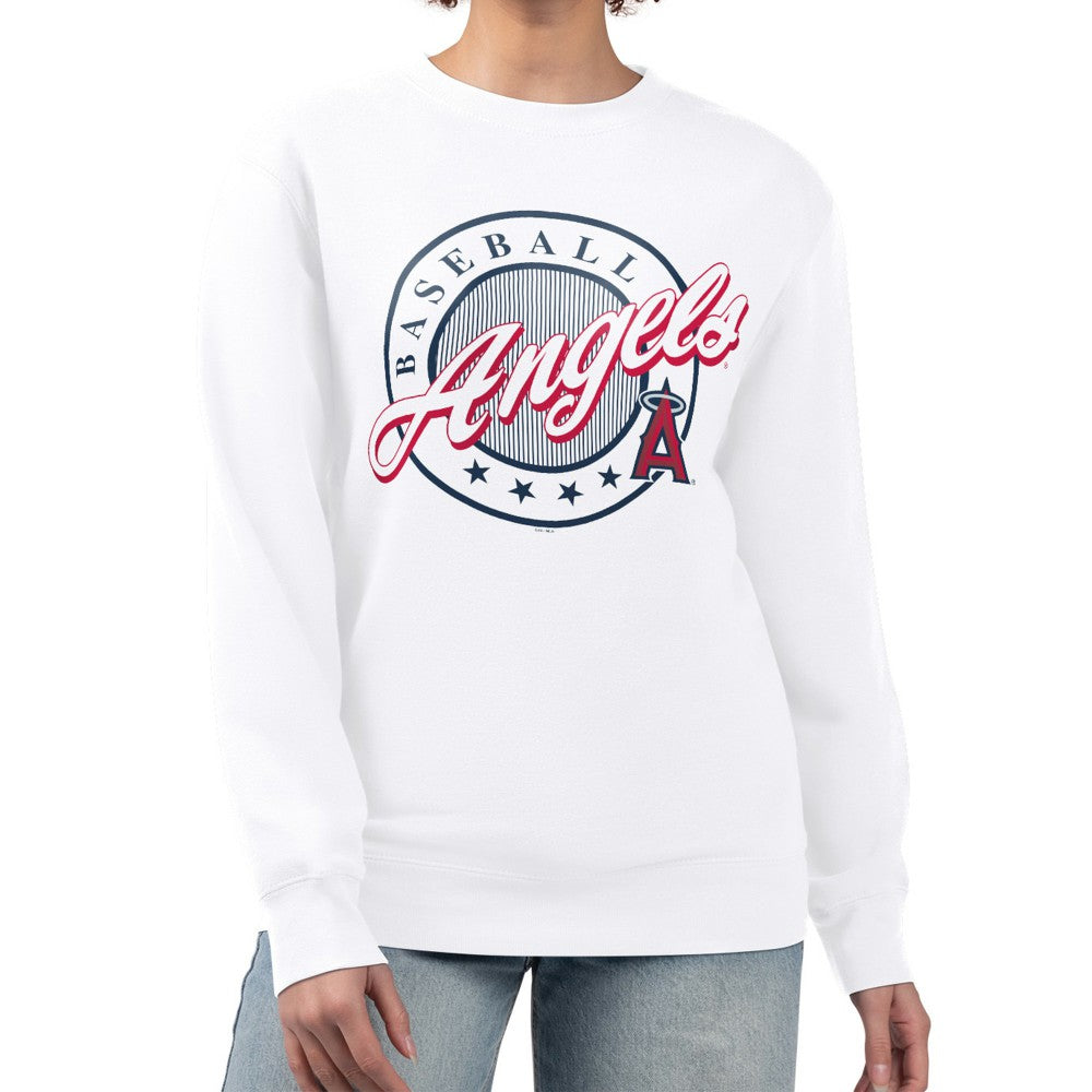 Los Angeles Angels G-III 4Her by Carl Banks Women's Pinstripe Circle Team Fleece Pullover Sweatshirt - White