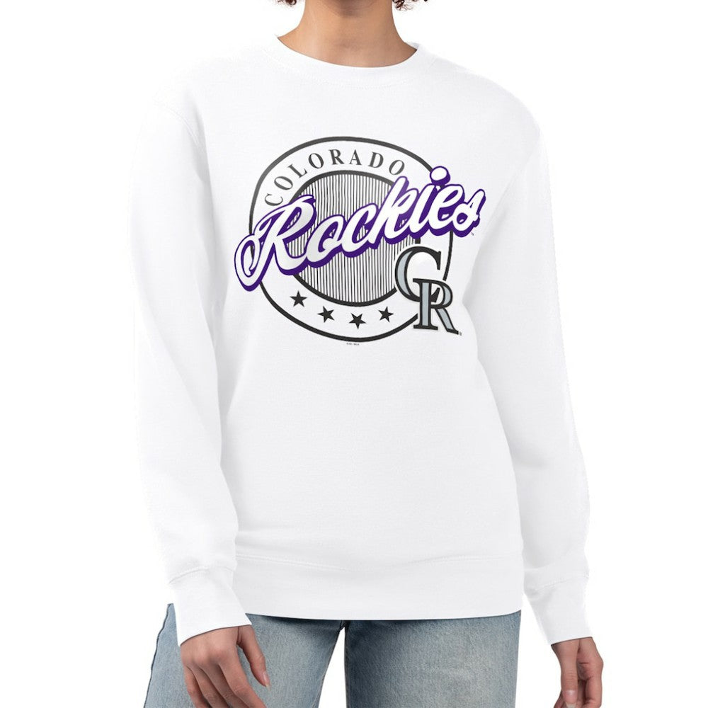 Colorado Rockies G-III 4Her by Carl Banks Women's Pinstripe Circle Team Fleece Pullover Sweatshirt - White