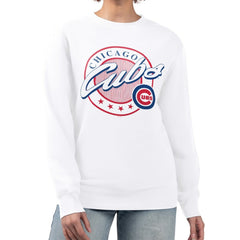 Chicago Cubs G-III 4Her by Carl Banks Women's Pinstripe Circle Team Fleece Pullover Sweatshirt - White