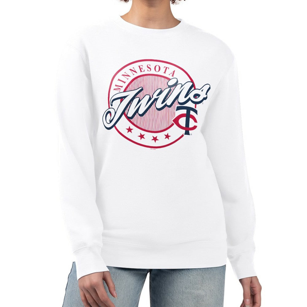 Minnesota Twins G-III 4Her by Carl Banks Women's Pinstripe Circle Team Fleece Pullover Sweatshirt - White