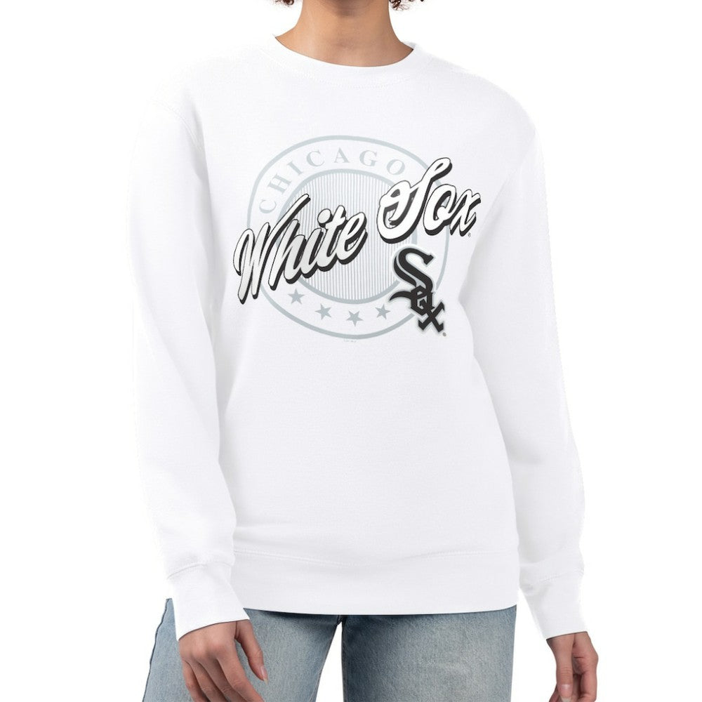 Chicago White Sox G-III 4Her by Carl Banks Women's Pinstripe Circle Team Fleece Pullover Sweatshirt - White