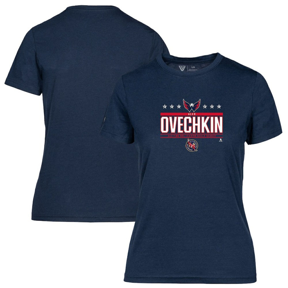 Alexander Ovechkin Washington Capitals Levelwear Women's NHL All-Time Leading Goal Scorer Milestone Stars Name & Number Maddox T-Shirt