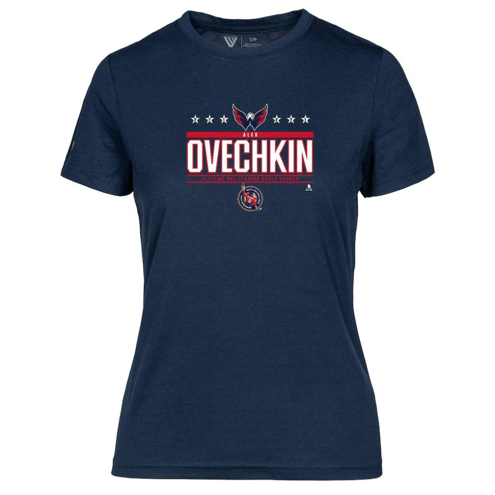 Alexander Ovechkin Washington Capitals Levelwear Women's NHL All-Time Leading Goal Scorer Milestone Stars Name & Number Maddox T-Shirt