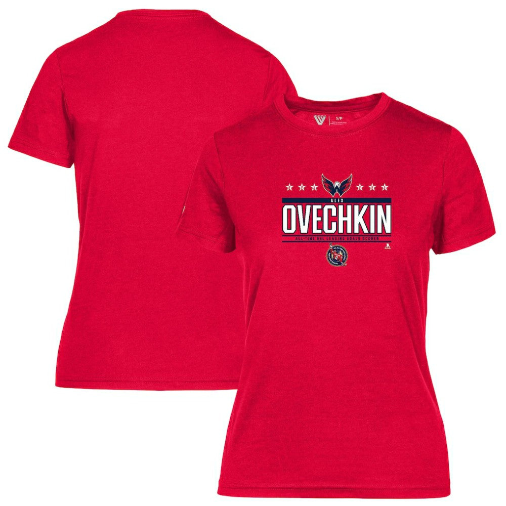 Alexander Ovechkin Washington Capitals Levelwear Women's NHL All-Time Leading Goal Scorer Milestone Stars Name & Number Maddox T-Shirt