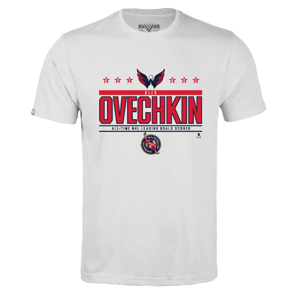 Alexander Ovechkin Washington Capitals Levelwear NHL All-Time Leading Goal Scorer Milestone Stars Name & Number Richmond T-Shirt