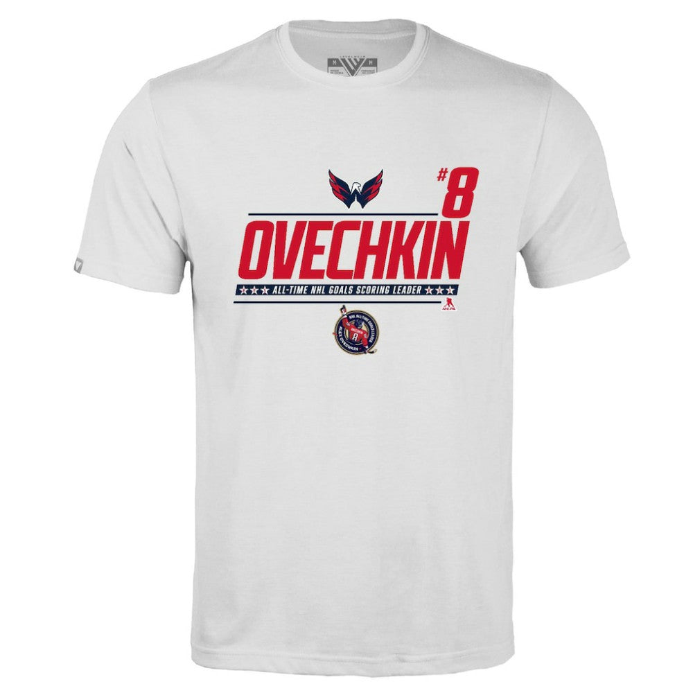 Alexander Ovechkin Washington Capitals Levelwear NHL All-Time Leading Goal Scorer Milestone Name & Number Richmond T-Shirt