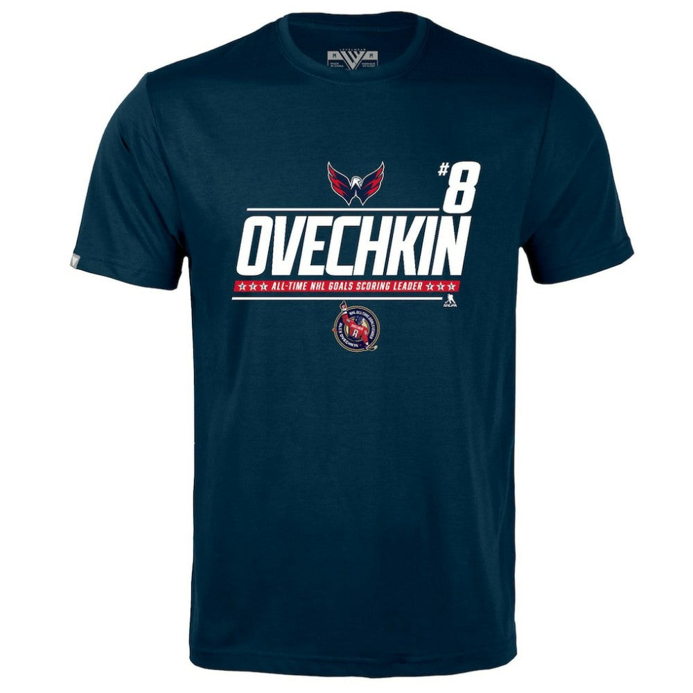Alexander Ovechkin Washington Capitals Levelwear NHL All-Time Leading Goal Scorer Milestone Name & Number Richmond T-Shirt