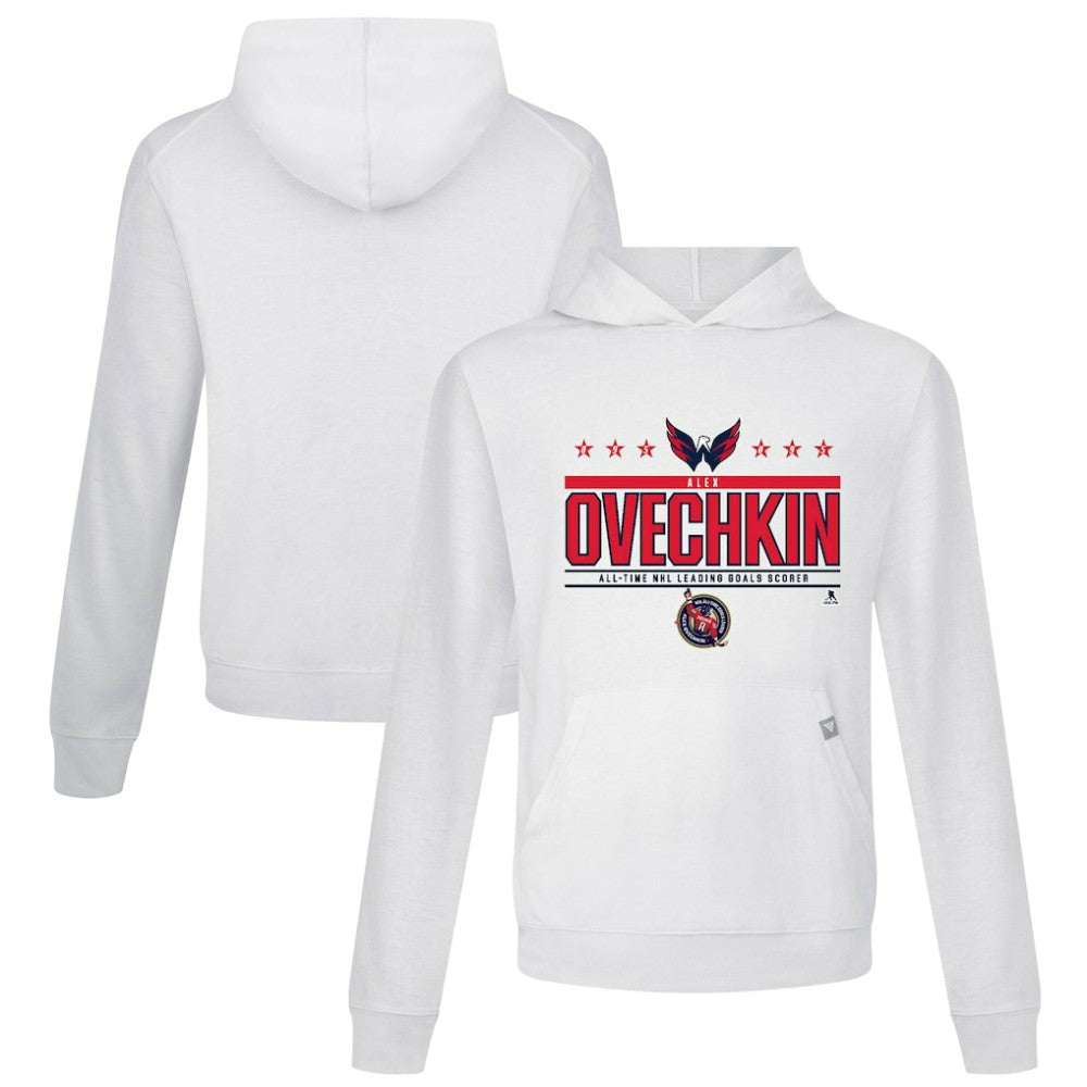 Alexander Ovechkin Washington Capitals Levelwear NHL All-Time Leading Goal Scorer Milestone Stars Name & Number Relay Pullover Hoodie