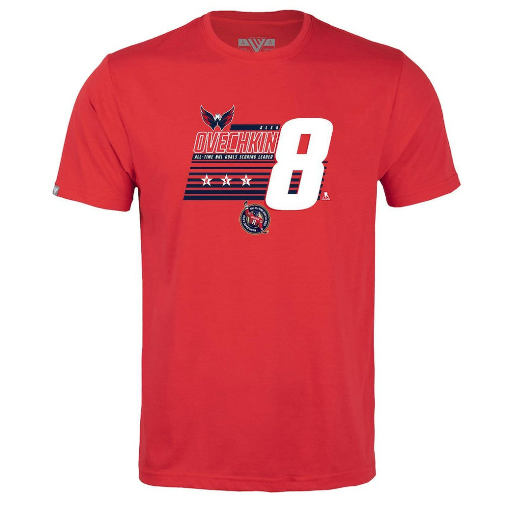 Alexander Ovechkin Washington Capitals Levelwear Youth NHL All-Time Leading Goal Scorer Milestone Stripes Name & Number Little Richmond T-Shirt