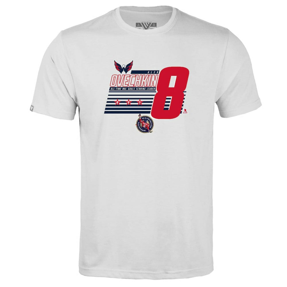 Alexander Ovechkin Washington Capitals Levelwear Youth NHL All-Time Leading Goal Scorer Milestone Stripes Name & Number Little Richmond T-Shirt