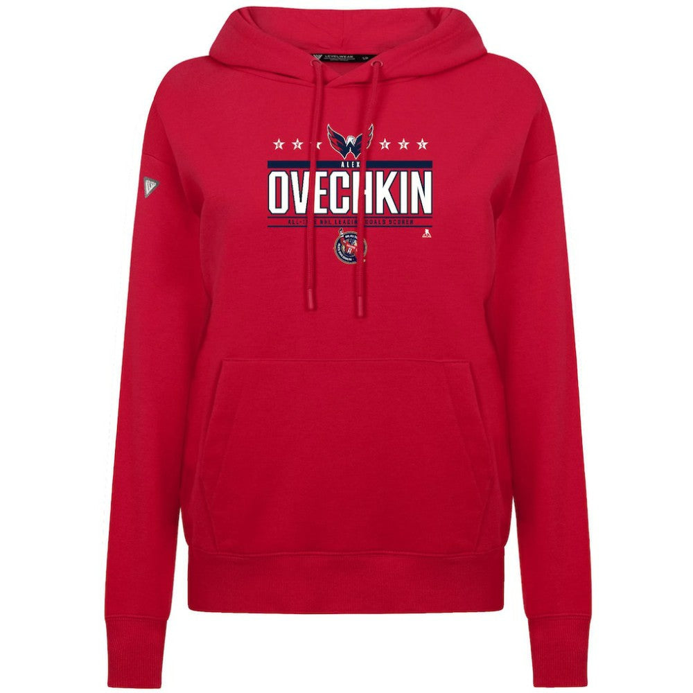 Alexander Ovechkin Washington Capitals Levelwear Women's NHL All-Time Leading Goal Scorer Milestone Stripes Name & Number Adorn Pullover Hoodie