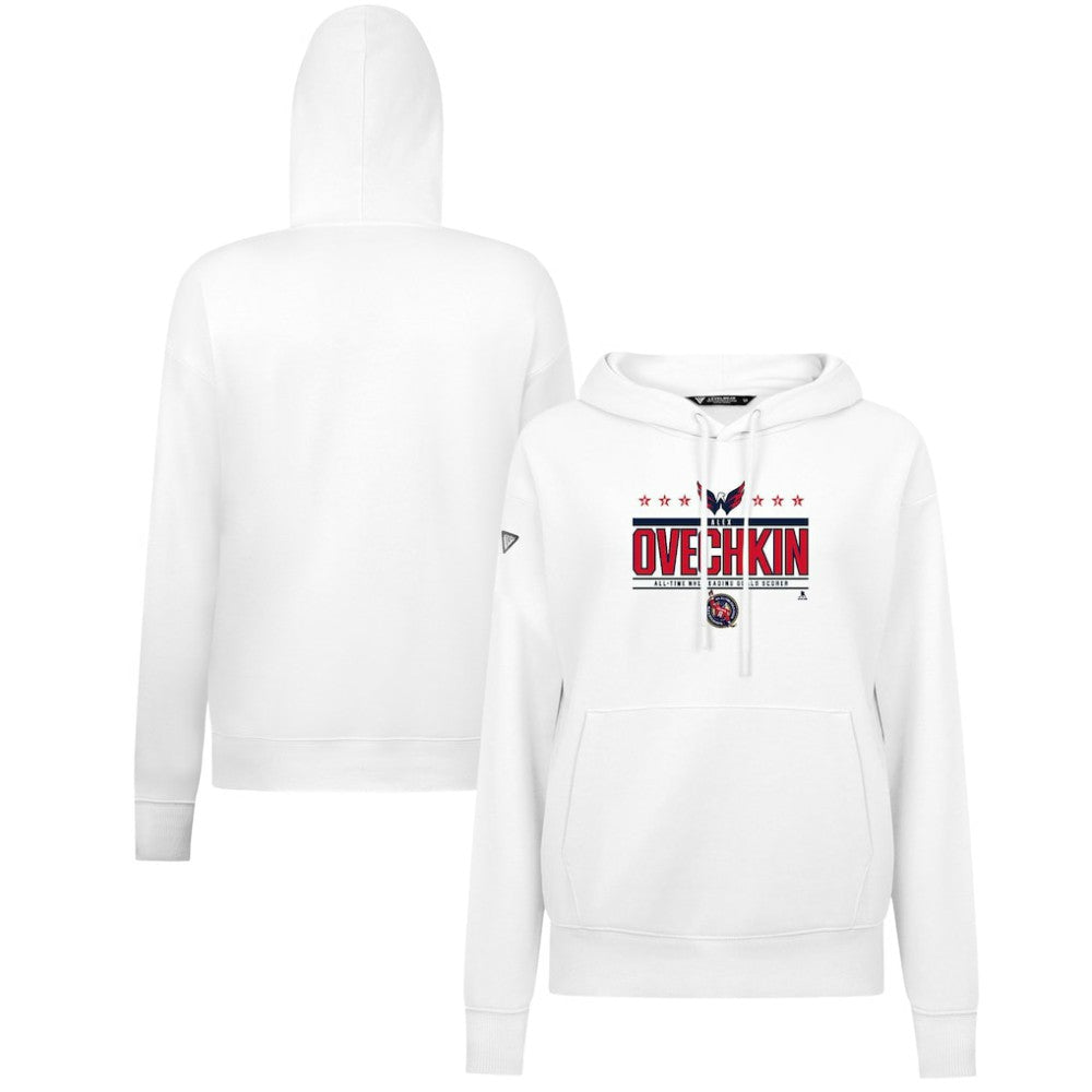 Alexander Ovechkin Washington Capitals Levelwear Women's NHL All-Time Leading Goal Scorer Milestone Stripes Name & Number Adorn Pullover Hoodie
