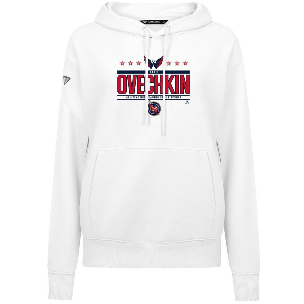 Alexander Ovechkin Washington Capitals Levelwear Women's NHL All-Time Leading Goal Scorer Milestone Stripes Name & Number Adorn Pullover Hoodie
