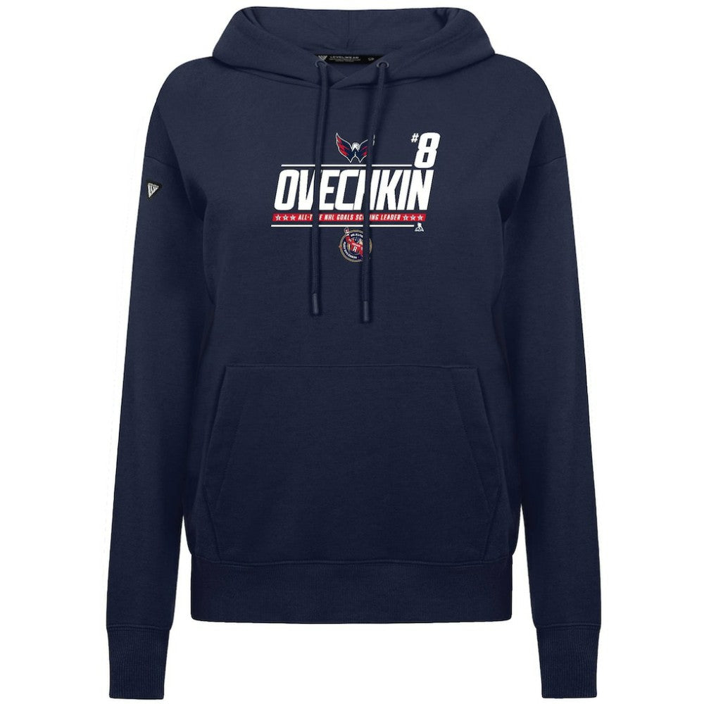 Alexander Ovechkin Washington Capitals Levelwear Women's NHL All-Time Leading Goal Scorer Milestone Stripes Name & Number Adorn Pullover Hoodie
