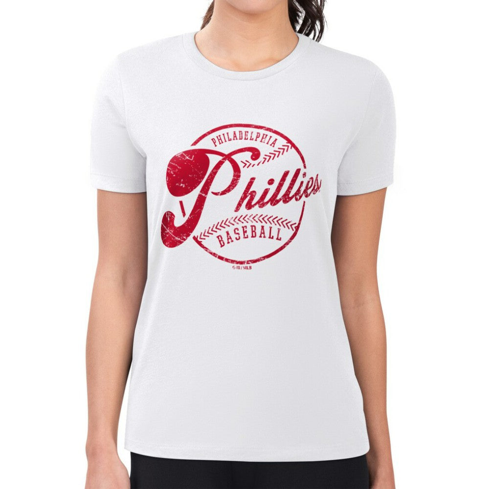 Philadelphia Phillies G-III 4Her by Carl Banks Women's Super-Slim Fit Lightweight Distressed Baseball Team T-Shirt - White