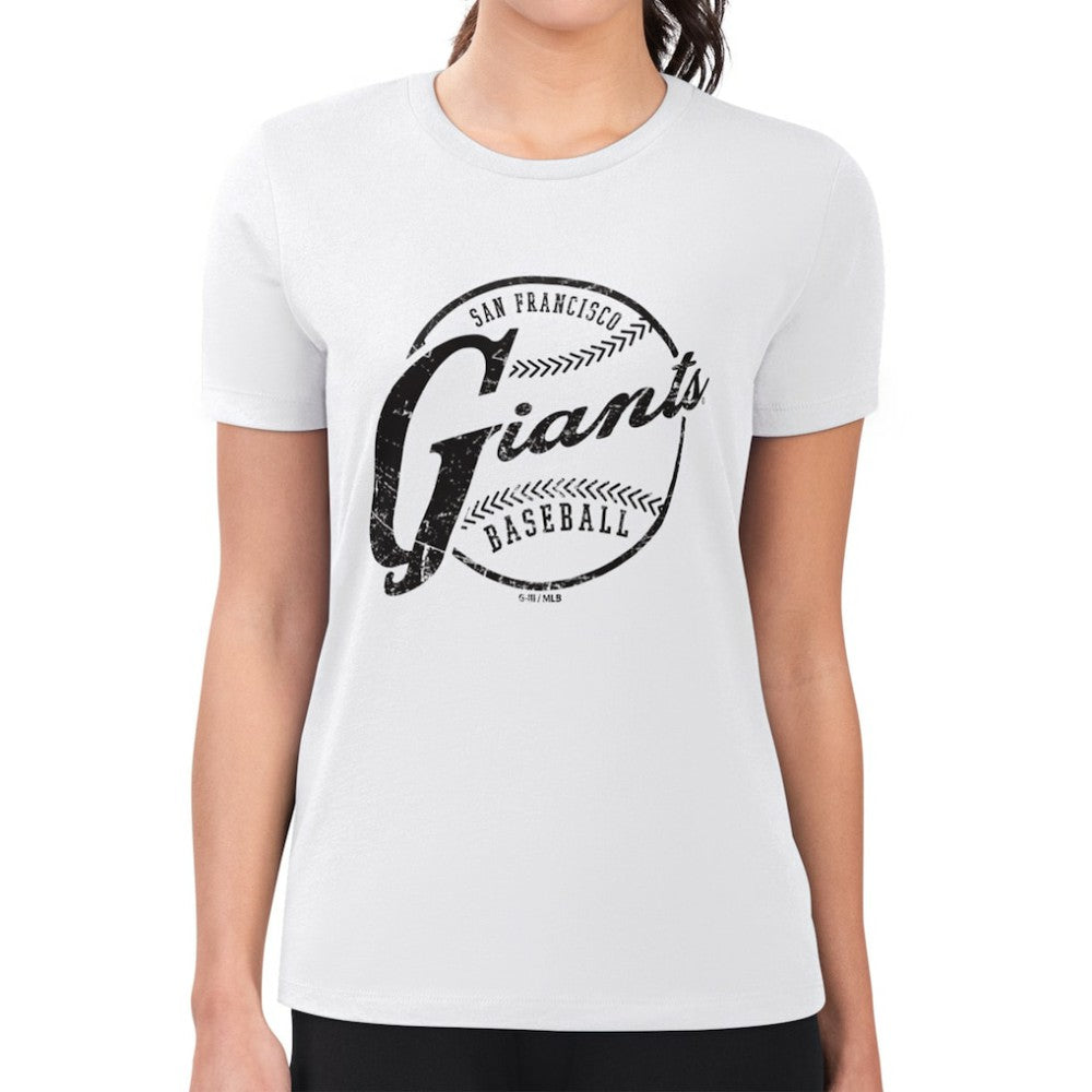 San Francisco Giants G-III 4Her by Carl Banks Women's Super-Slim Fit Lightweight Distressed Baseball Team T-Shirt - White