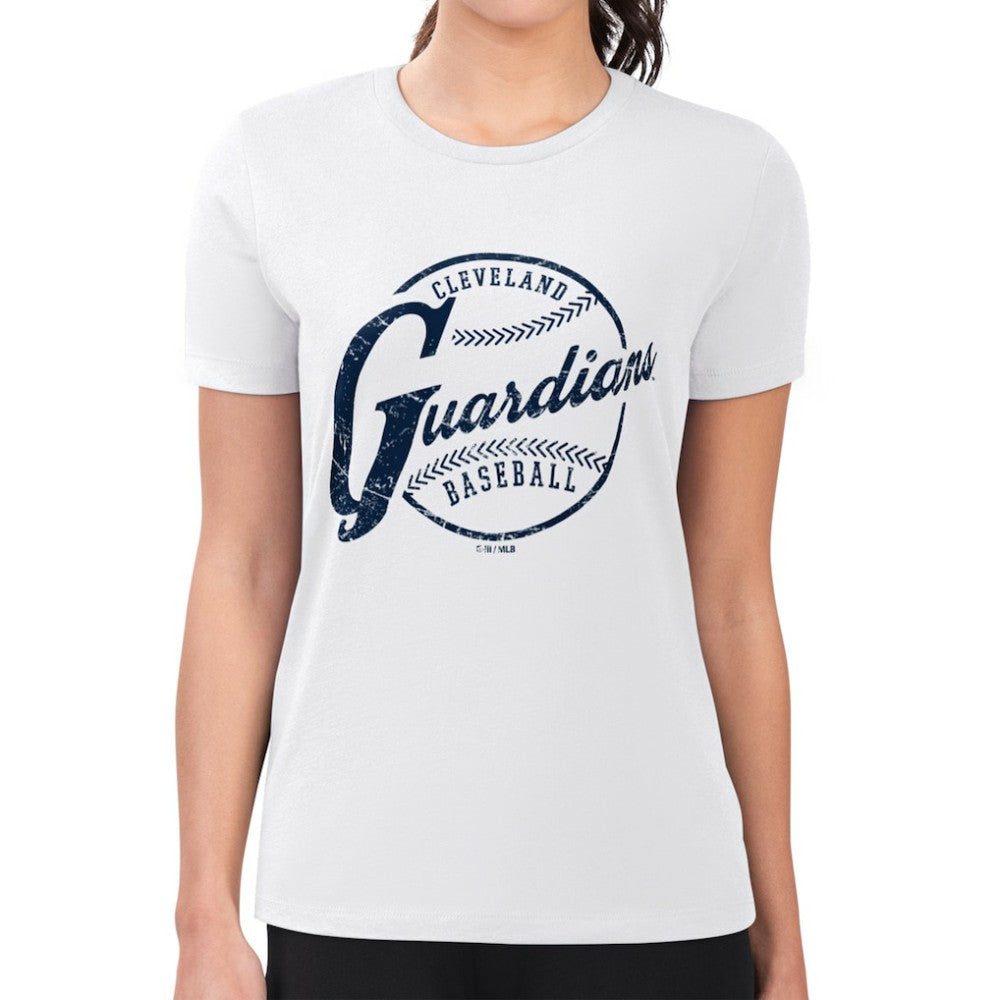Cleveland Guardians G-III 4Her by Carl Banks Women's Super-Slim Fit Lightweight Distressed Baseball Team T-Shirt - White