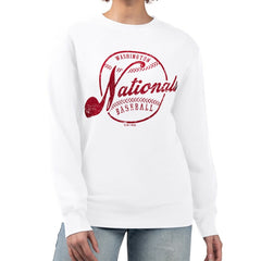 Washington Nationals G-III 4Her by Carl Banks Women's Distressed Baseball Team Fleece Pullover Sweatshirt - White