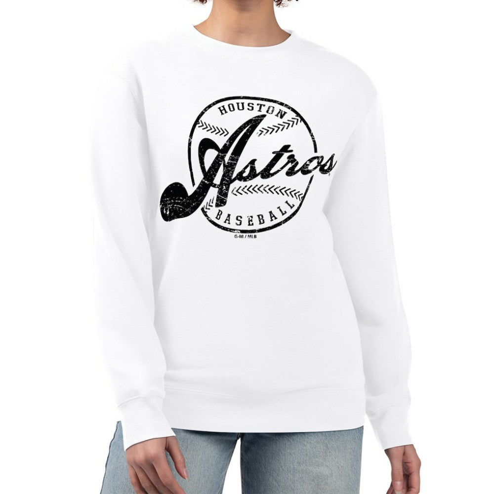 Houston Astros G-III 4Her by Carl Banks Women's Distressed Baseball Team Fleece Pullover Sweatshirt - White