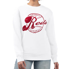 Cincinnati Reds G-III 4Her by Carl Banks Women's Distressed Baseball Team Fleece Pullover Sweatshirt - White