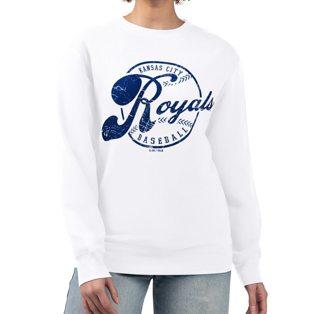 Kansas City Royals G-III 4Her by Carl Banks Women's Distressed Baseball Team Fleece Pullover Sweatshirt - White