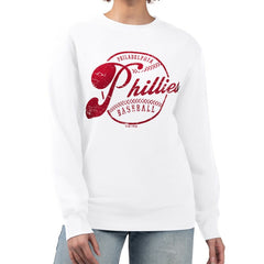 Philadelphia Phillies G-III 4Her by Carl Banks Women's Distressed Baseball Team Fleece Pullover Sweatshirt - White