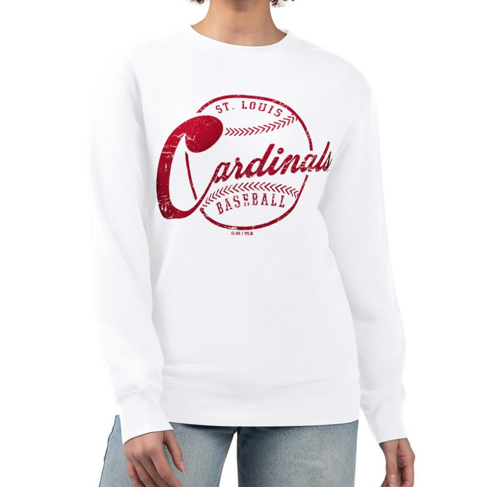 St. Louis Cardinals G-III 4Her by Carl Banks Women's Distressed Baseball Team Fleece Pullover Sweatshirt - White