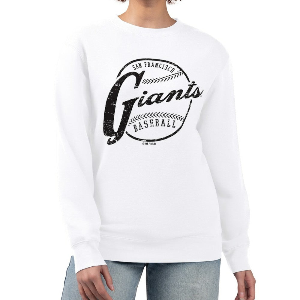 San Francisco Giants G-III 4Her by Carl Banks Women's Distressed Baseball Team Fleece Pullover Sweatshirt - White