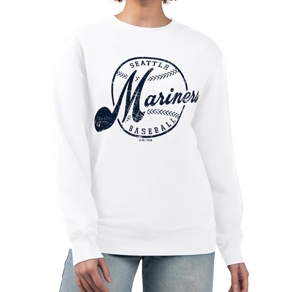 Seattle Mariners G-III 4Her by Carl Banks Women's Distressed Baseball Team Fleece Pullover Sweatshirt - White