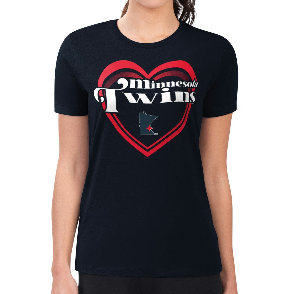 Minnesota Twins G-III 4Her by Carl Banks Women's Super-Slim Fit Lightweight Double Heart T-Shirt - Navy