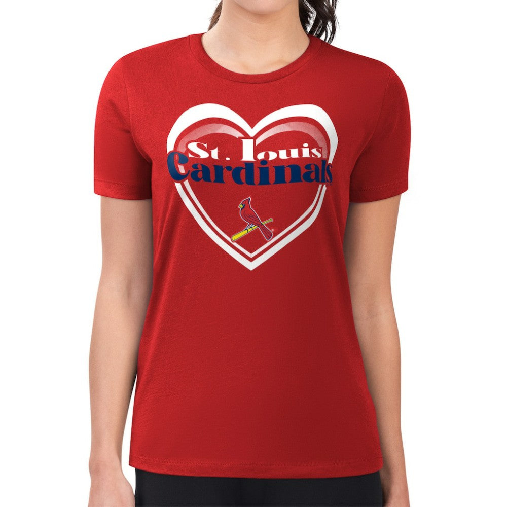 St. Louis Cardinals G-III 4Her by Carl Banks Women's Super-Slim Fit Lightweight Double Heart T-Shirt - Red
