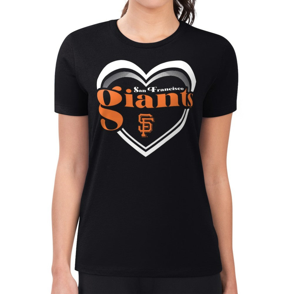 San Francisco Giants G-III 4Her by Carl Banks Women's Super-Slim Fit Lightweight Double Heart T-Shirt - Black