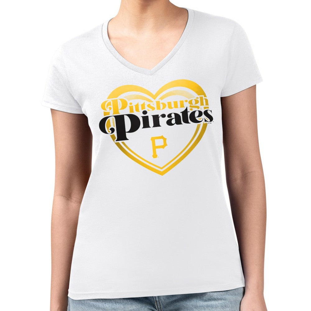 Pittsburgh Pirates G-III 4Her by Carl Banks Women's Super-Slim Fit Lightweight Double Heart V-Neck T-Shirt - White